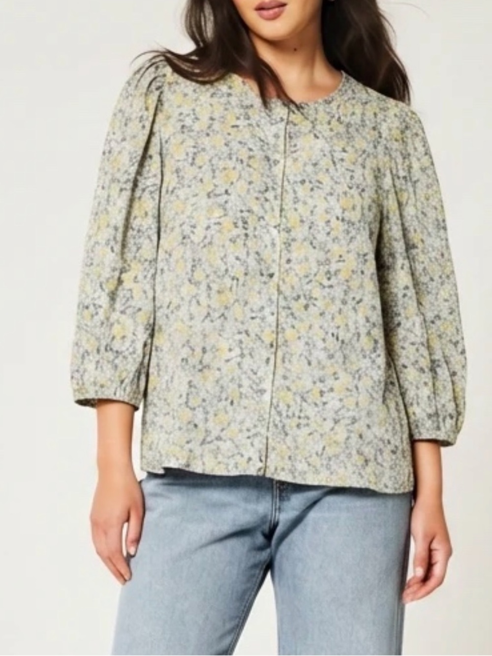 H&M Linen Blend Yellow Floral Print Top